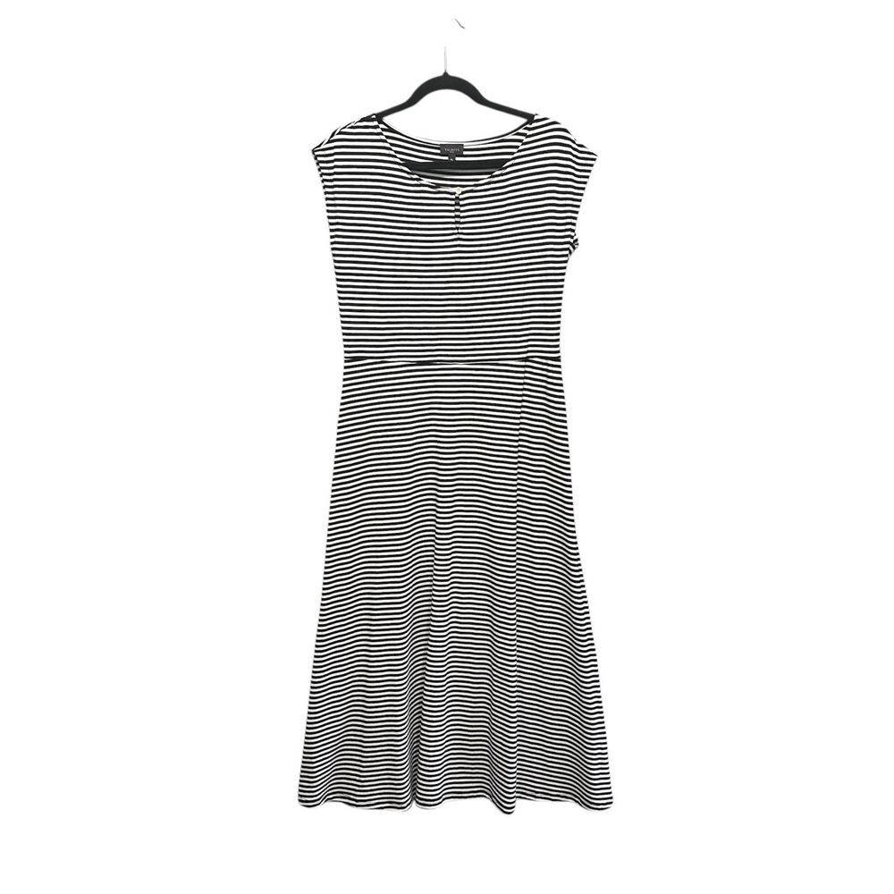 Talbots‎ Size M P Black Striped Keyhole Cap Sleeve Scoop Neck Midi Dress Resort
